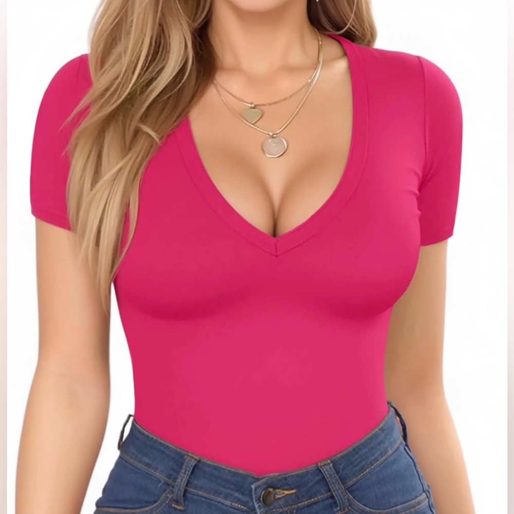 Pink V-Neck Women's Top
